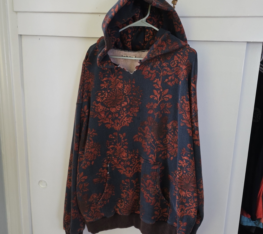 Free People Charcoal and Rust Floral Crewneck Hoodie